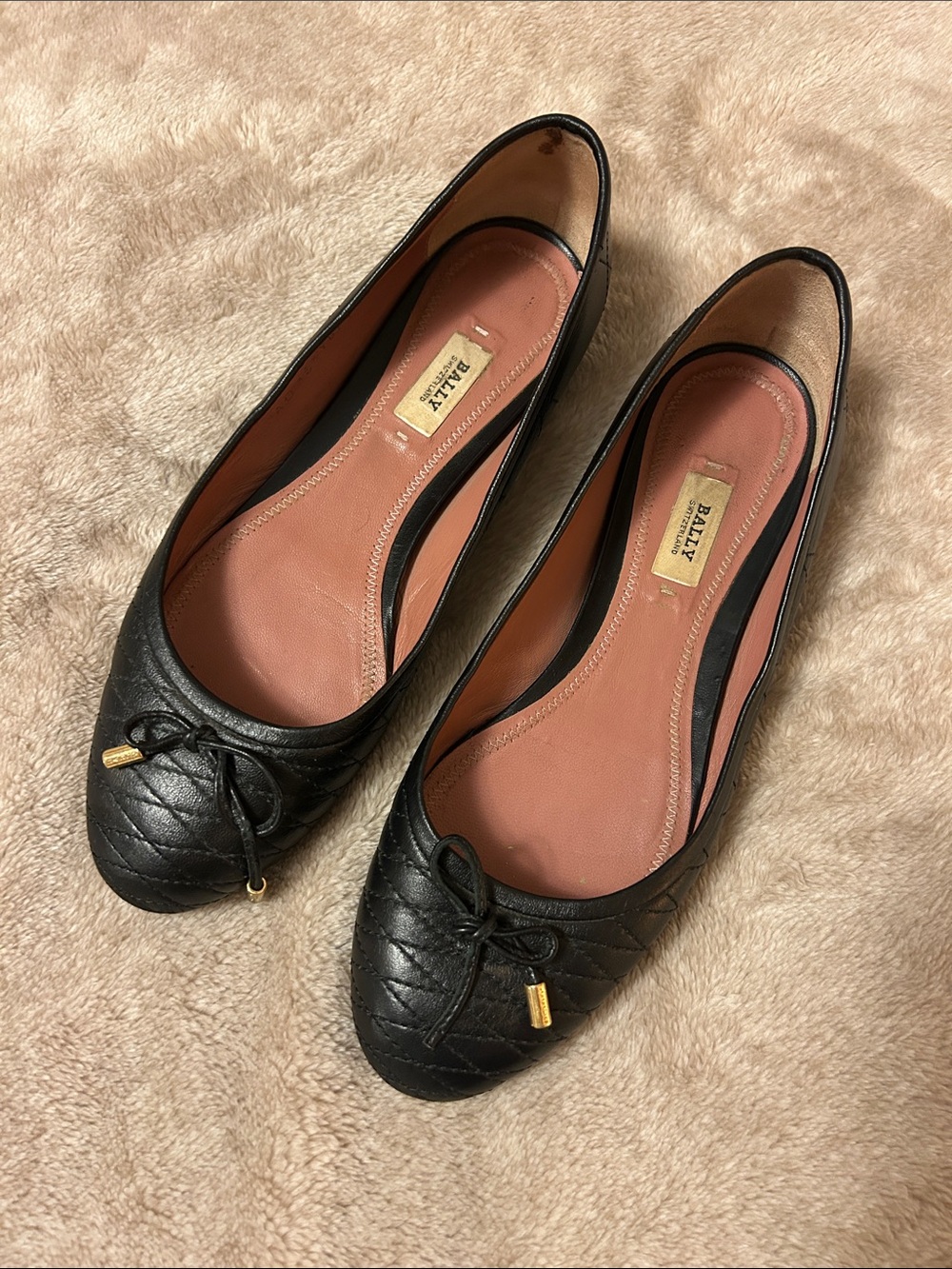 Bally Brianta Quilted Leather Ballet Flats, Black, Round Toe, Size EU36.5/US6